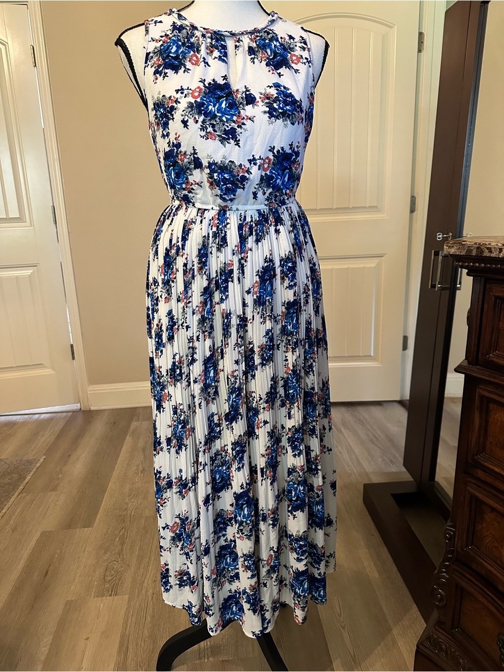 Maison Jules White Maxi Dress with Blue Floral Print